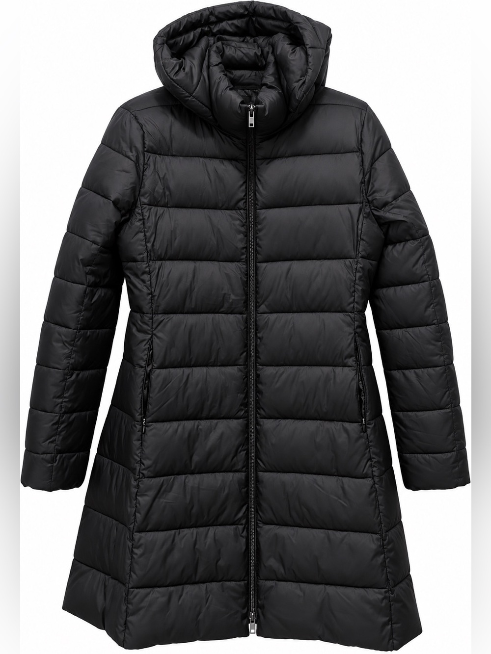 Forever 21 Black Longline Puffer Coat Hooded Jacket Women’s L